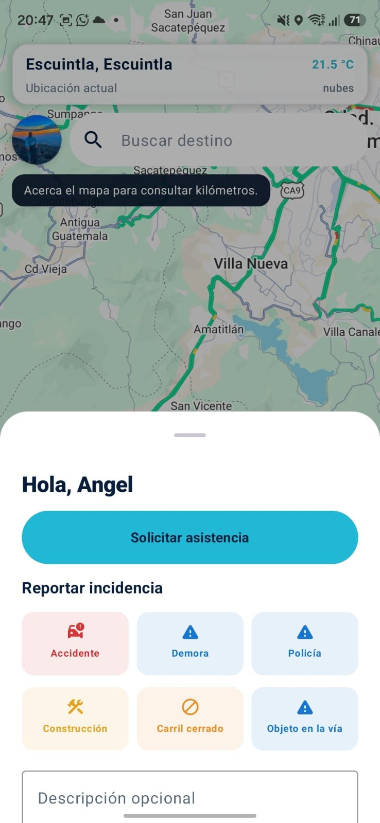 UA Control: opciones para solicitar asistencia y reportar incidencias.